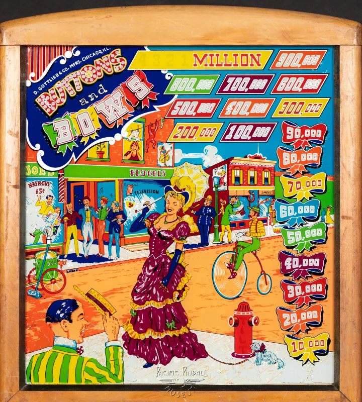 buttons-and-bows-1406-bg.jpg pinball machine - Preview image showing playfield artwork and design details
