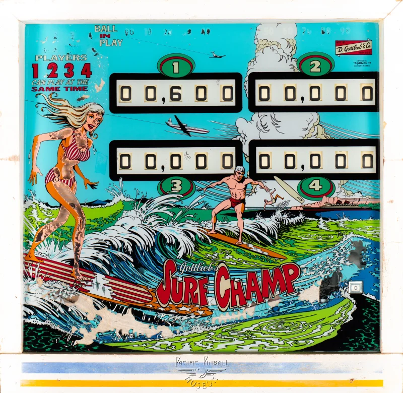 surf-champ-1205-bg.jpg pinball machine - Preview image showing playfield artwork and design details